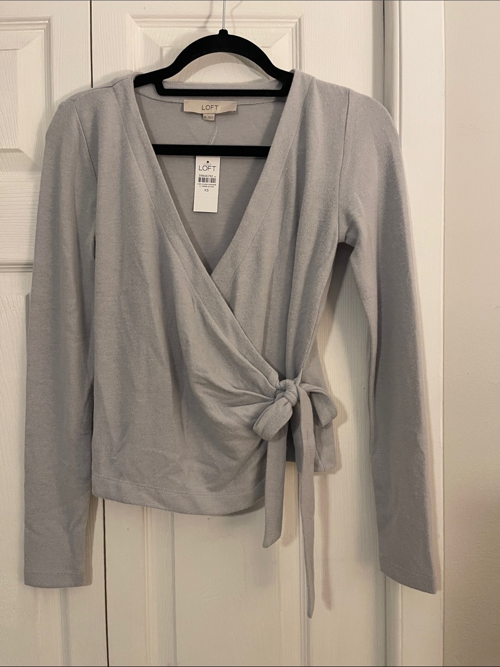 LOFT Pale Gray Wrap Tie Long Sleeve Blouse